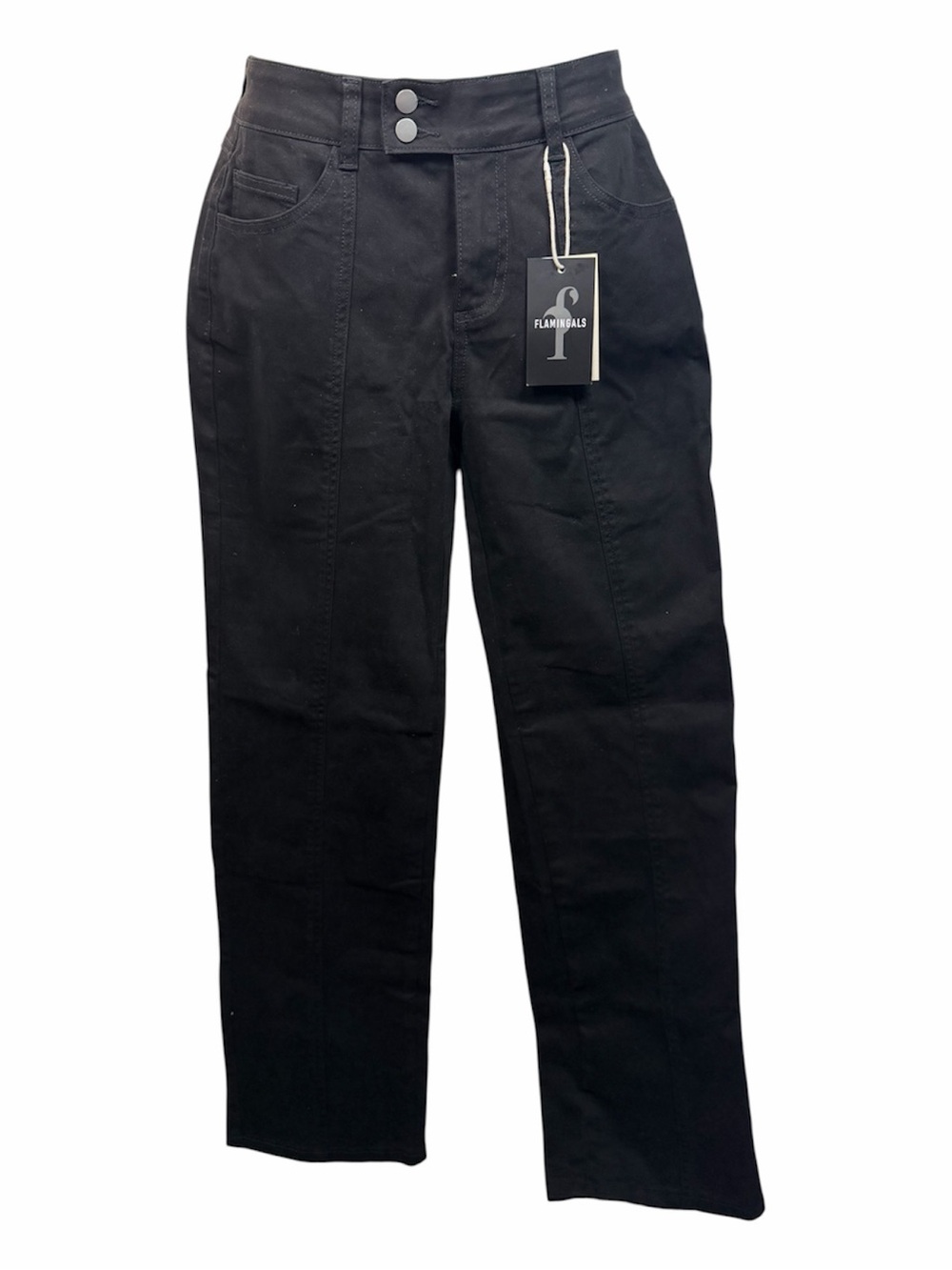 Flamingals Womens Black High Rise Chino Straight Leg Pants Trousers Minimalist